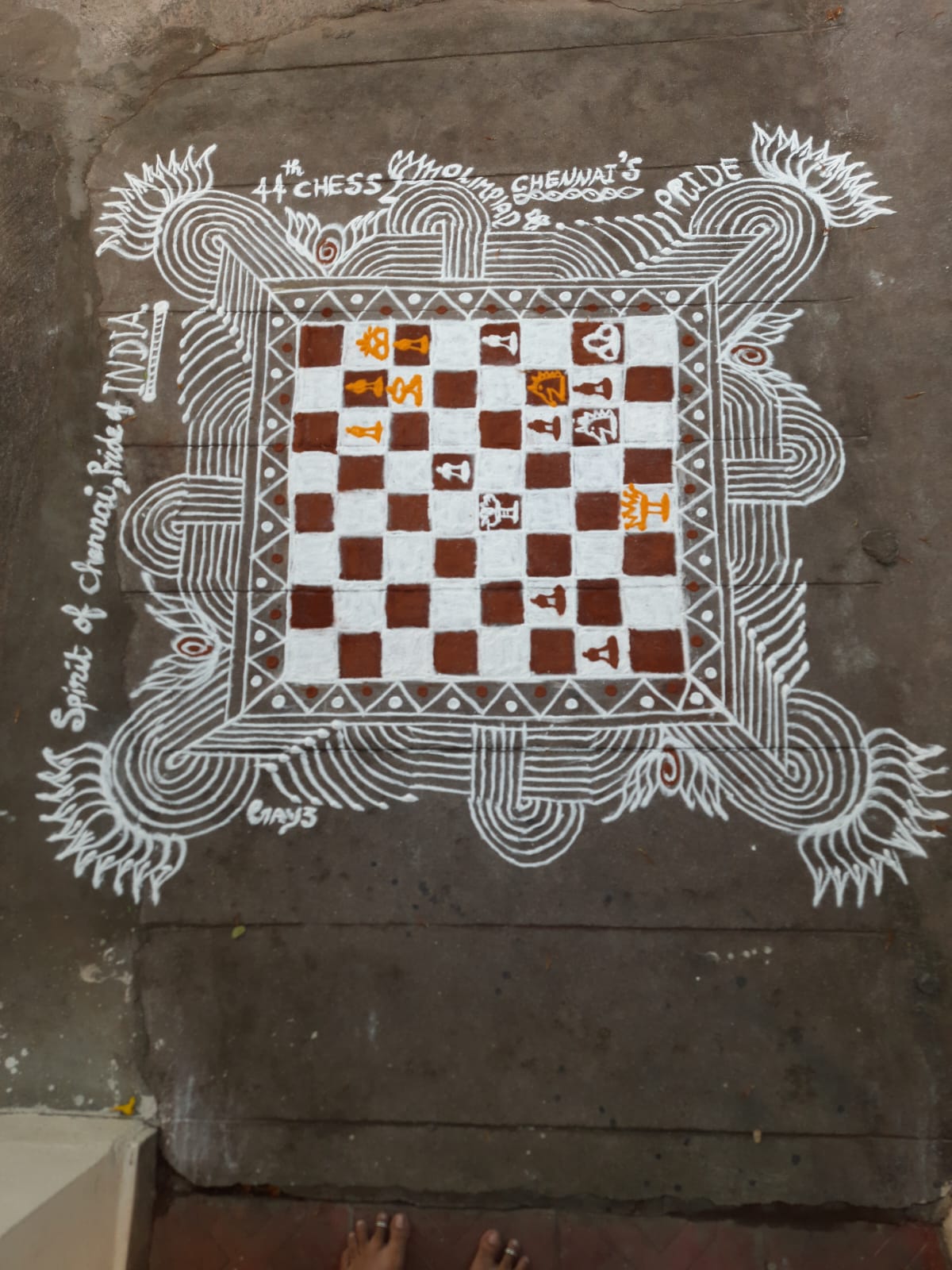 Kolam to welcome the Chess Olympiad in Chennai